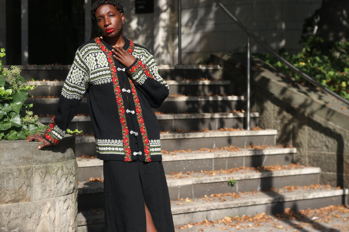 Vintage Norwegian Wool Cardigan | Nordstrikk Folk Knit | L/XL