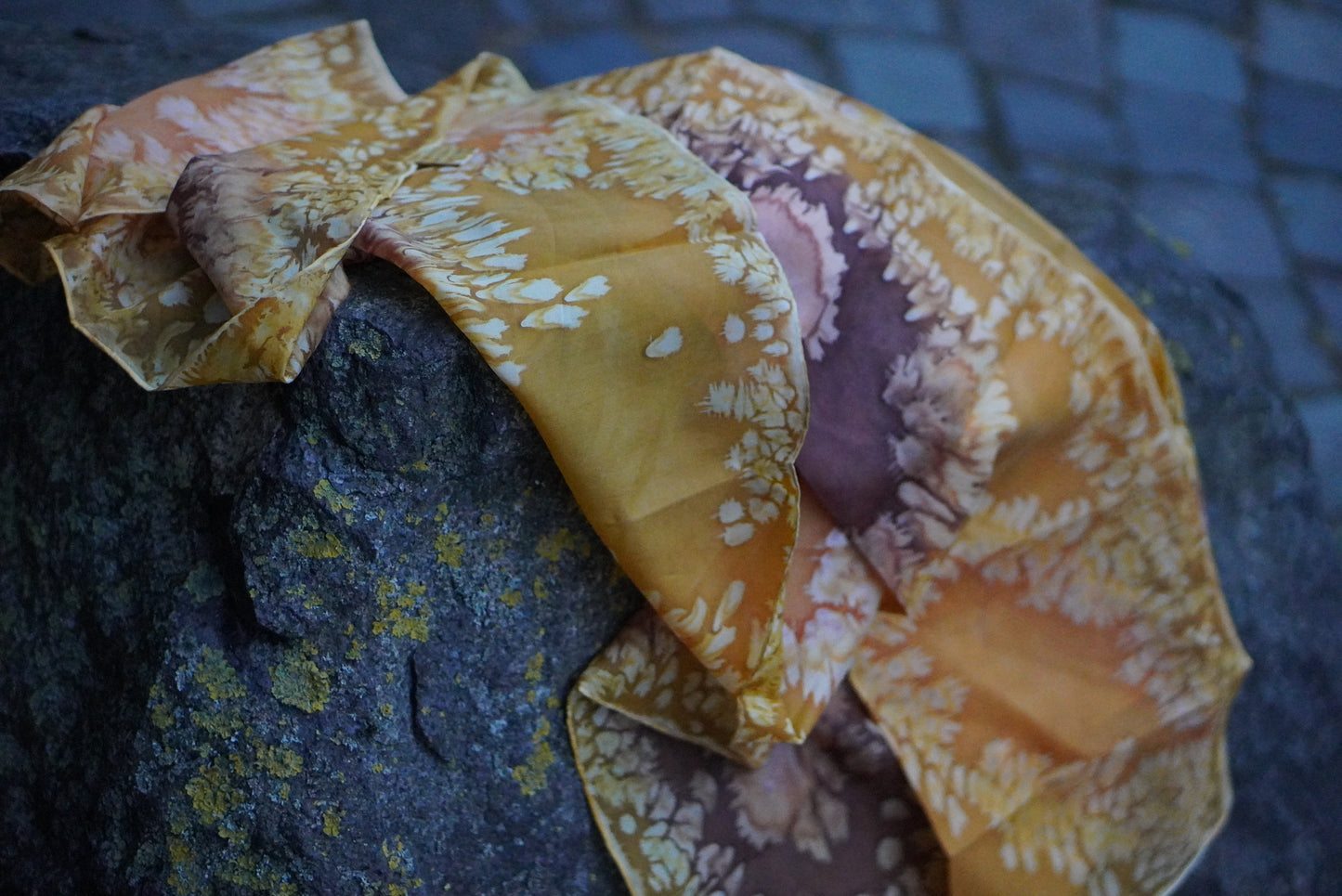 Vintage Silk Scarf - 70s Abstract Floral Print Neck Scarf - Gold Yellow