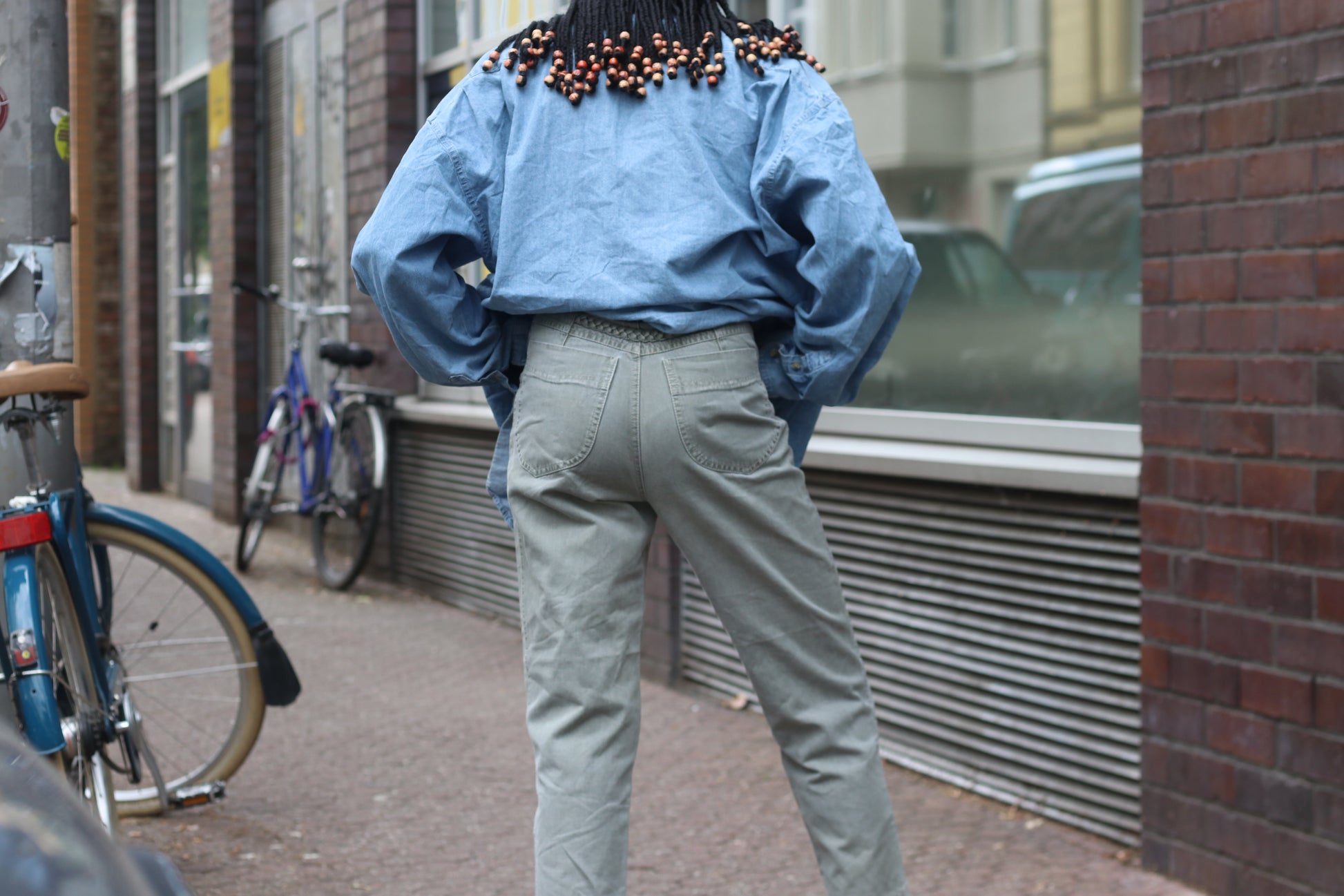 Vintage 1980s High Waisted Pants Sage Green Braided Pocket Tapered Denim Trousers