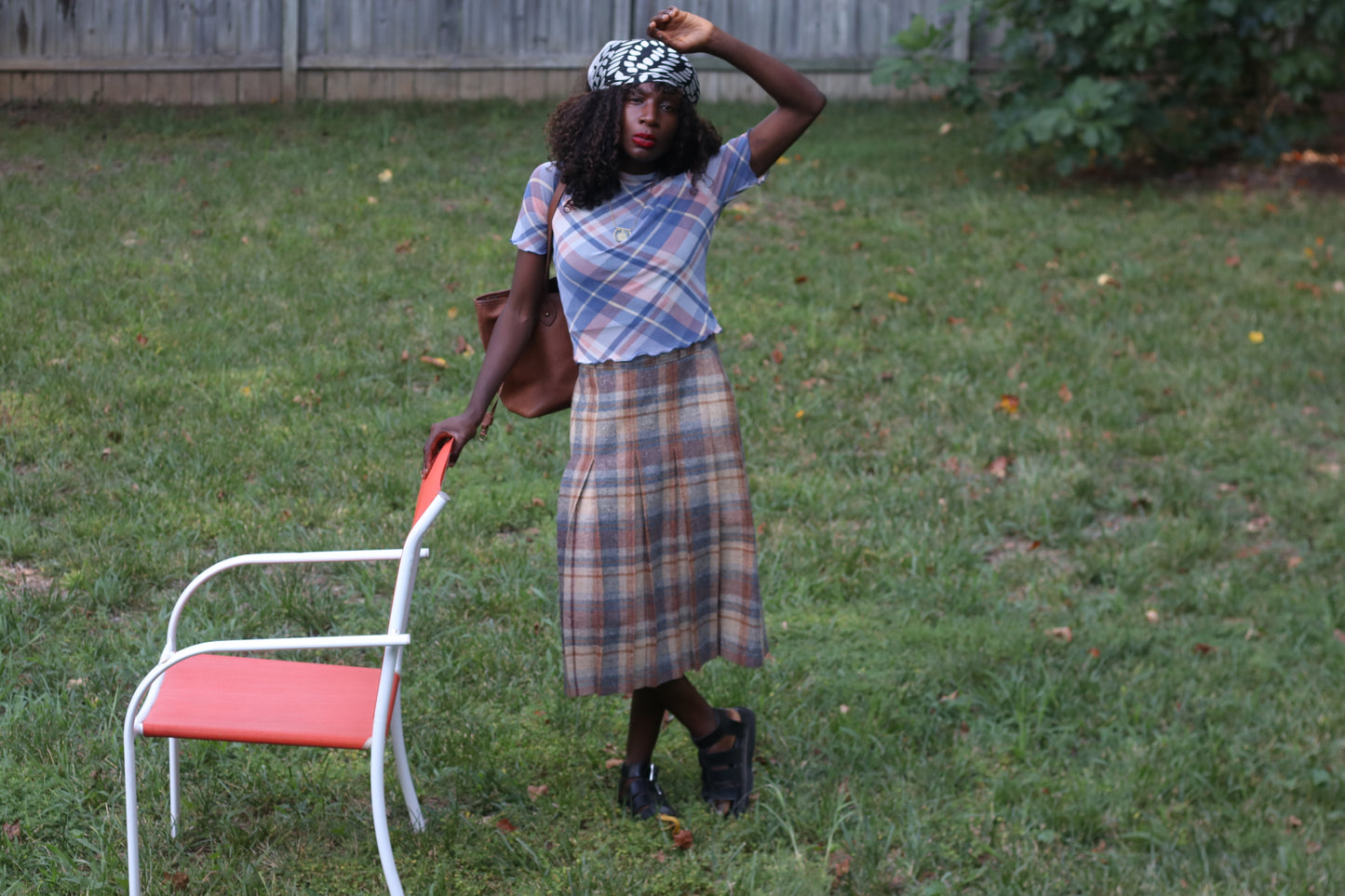 Vintage Russ Togs 70s Plaid Pleated Midi Skirt