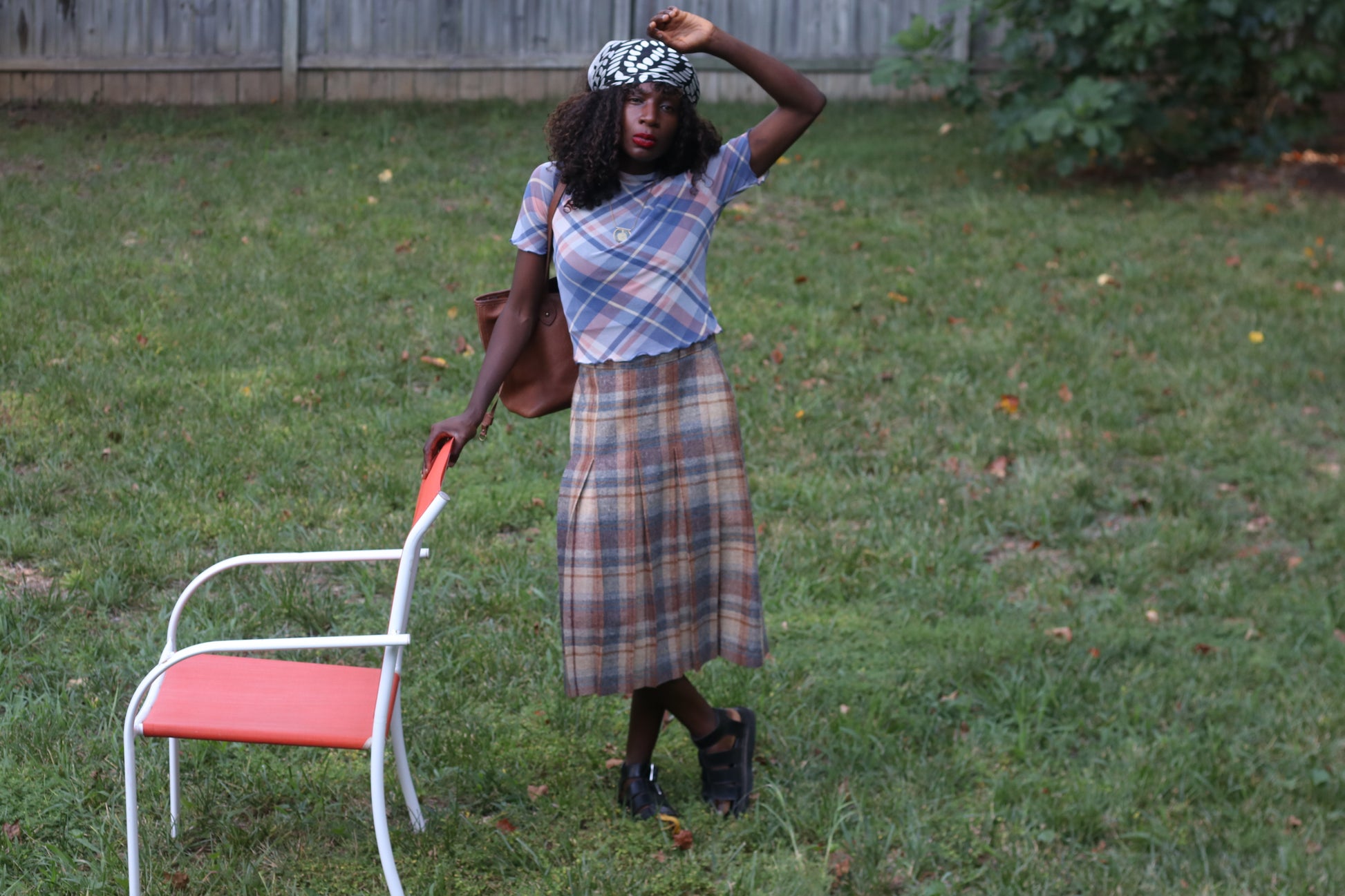 Vintage Russ Togs 70s Plaid Pleated Midi Skirt