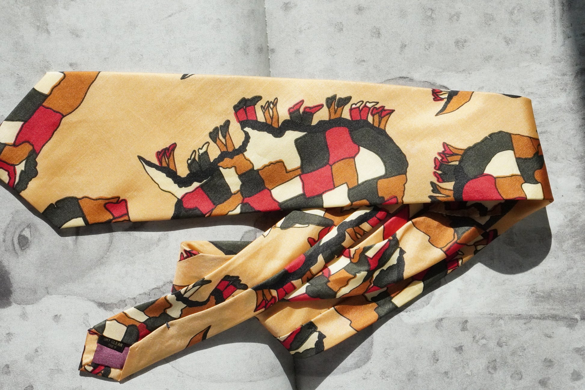 Vintage Pica Sador Silk Tie Italian Designer Abstract Geometric Ochre Necktie