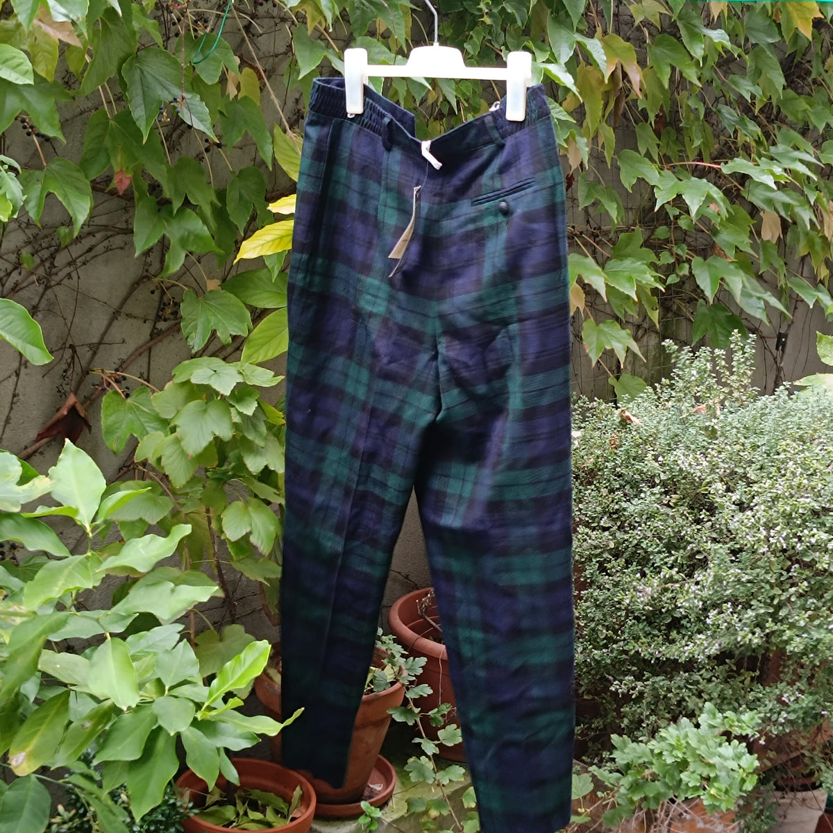 Tartan Plaid Trousers - 80s Wool Pants - NWT Deadstock Green | S/M