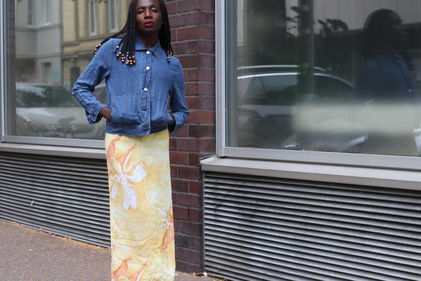 Vintage 90s Yellow Floral Maxi Skirt - Retro Floral Silk Slip Skirt