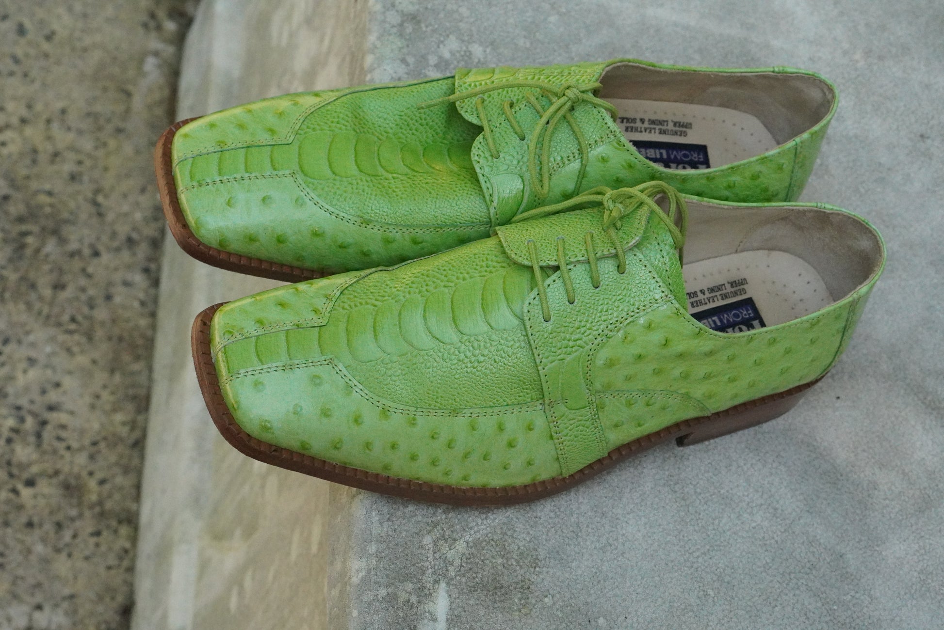 Men's Lime Green Genuine Leather Lace-Up Dress Shoes - Size 11