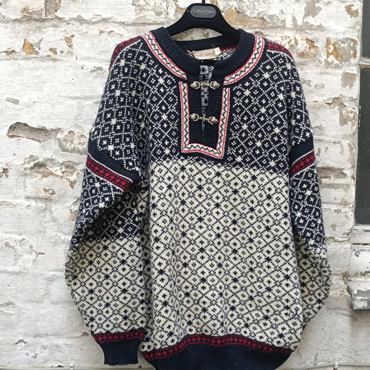 Nordic Knit Sweater | Vintage 90s Wool Blend Jumper | Blue White M