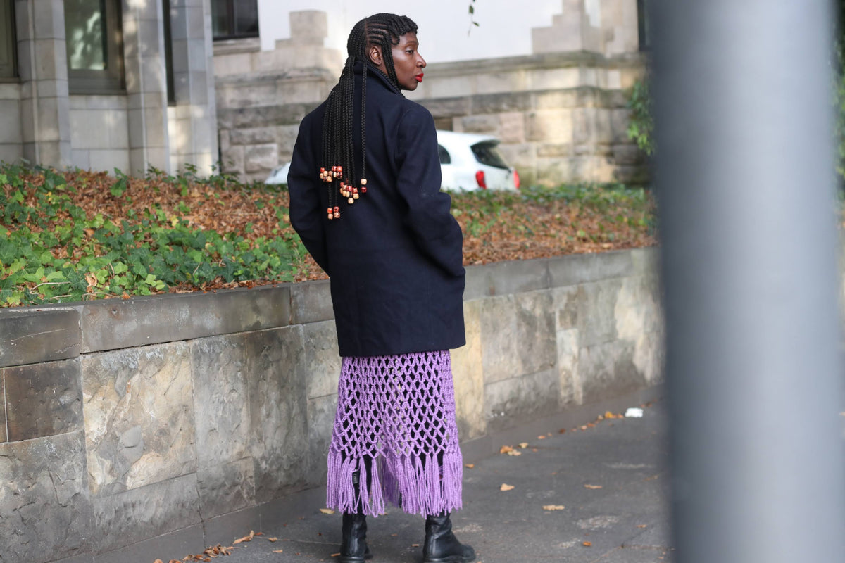Vintage Purple Crochet Fringe Midi; Skirt | Open Knit Macrame Skirt S M