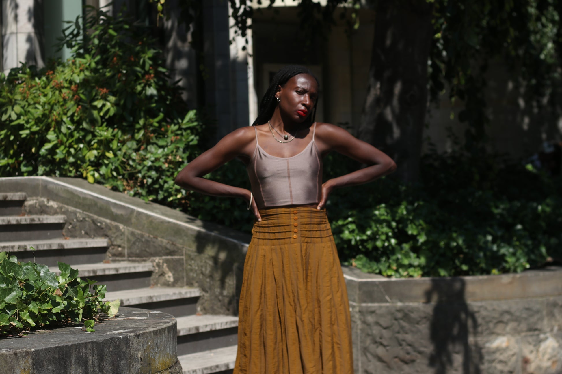 Vintage 70s Mustard Gold Maxi Skirt - Striped Boho Pleated Long Skirt