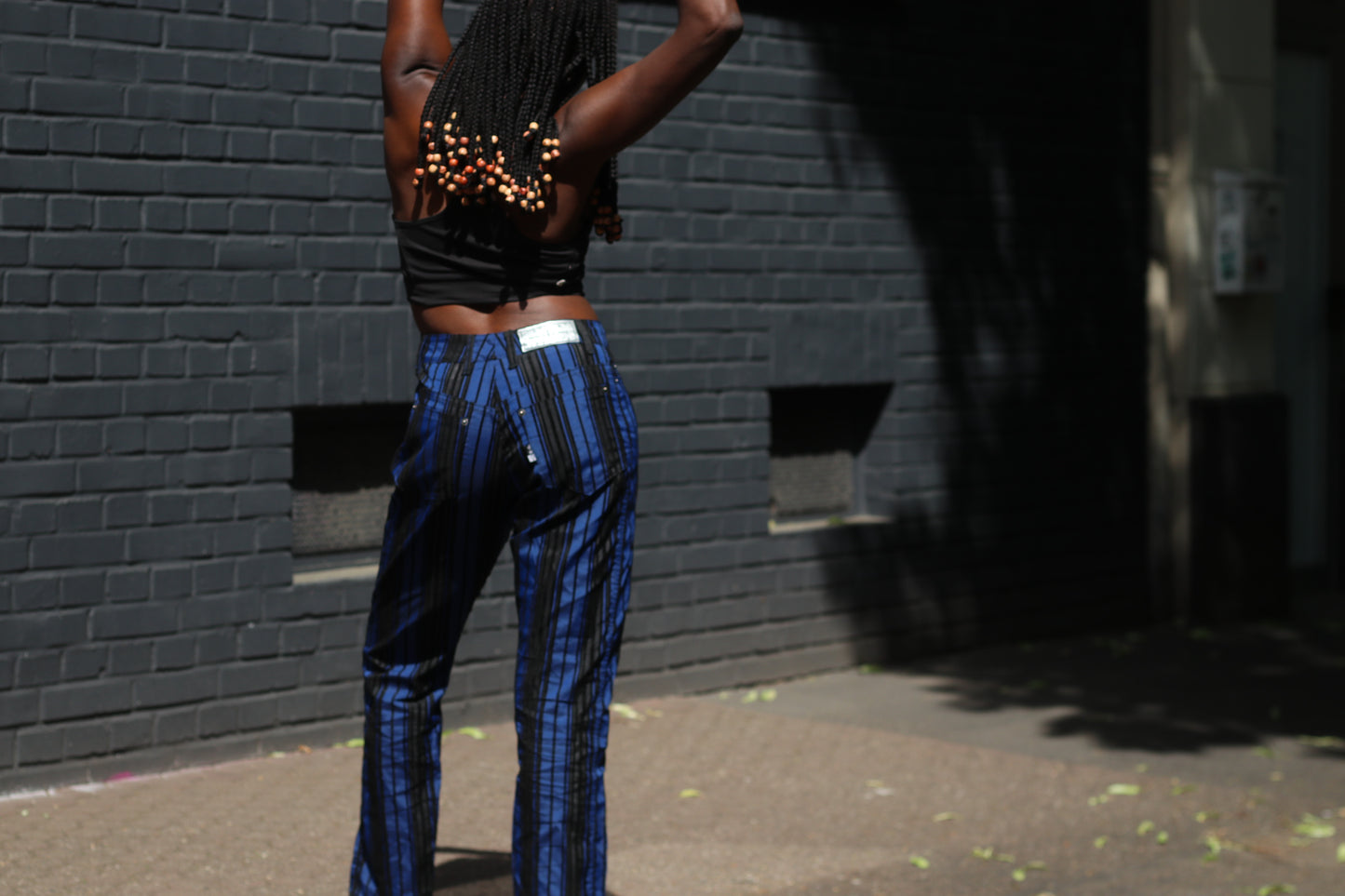 Vintage 80s Blue Striped Pants High Waisted Straight Leg Trousers Size M