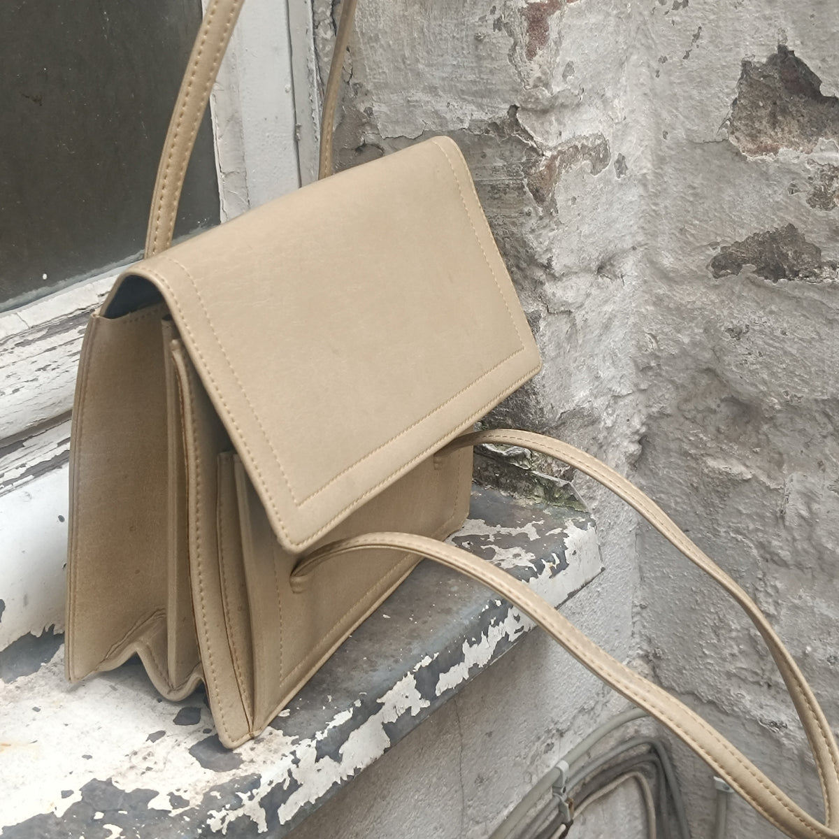 Beige Handbag | Vintage 80s Structured Shoulder Bag | Cream Purse
