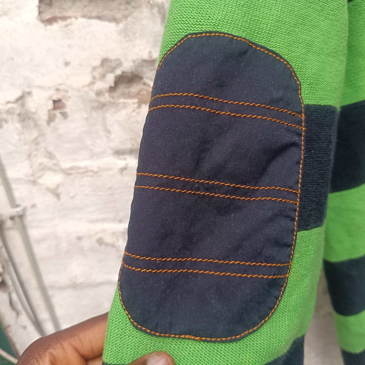 Vintage Bogner Stripe Jumper | Navy & Lime Green Cotton Knit | Fits M