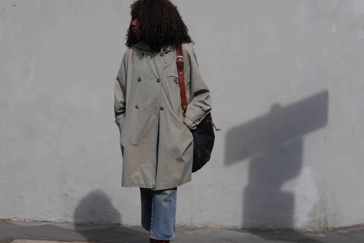 Trench Coat 80s Vintage Sage Green Hooded Oversized Jacket | L/XL
