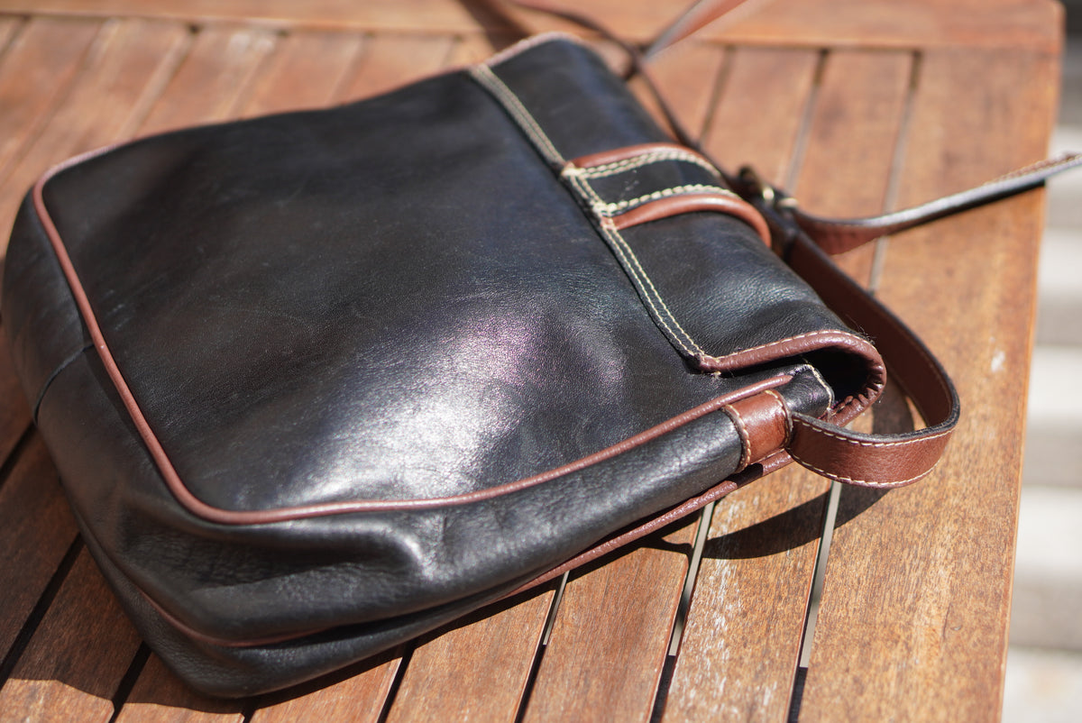 Leather Crossbody Bag - Vintage 80s BIASIA Black Brown - Medium