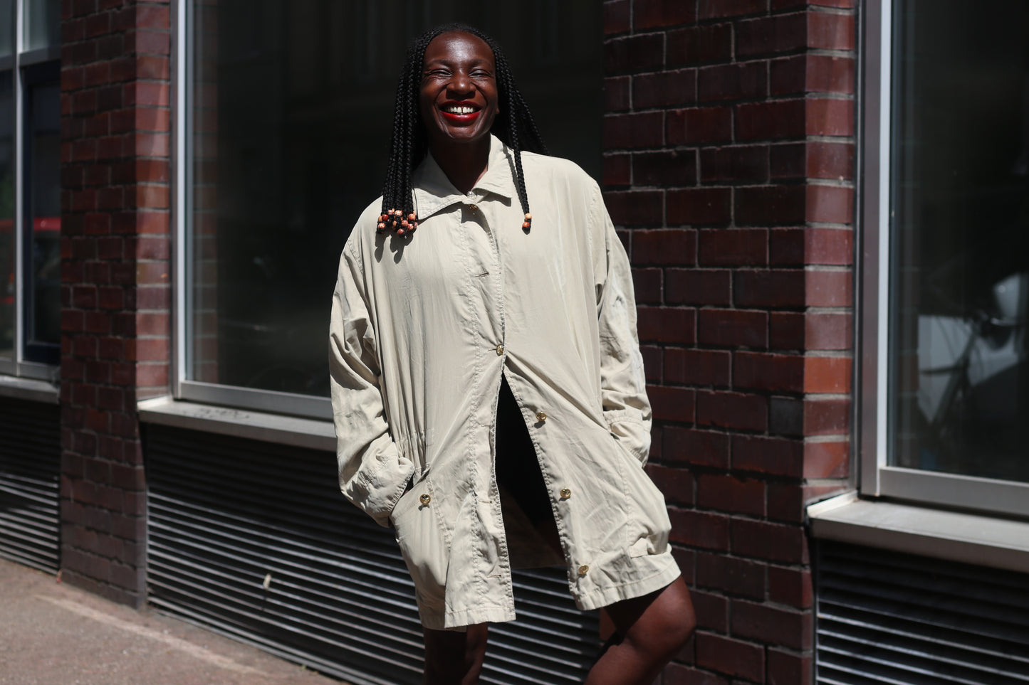 Krizia Vintage 80s Beige Trench Coat Drawstring Lightweight Parka Jacket