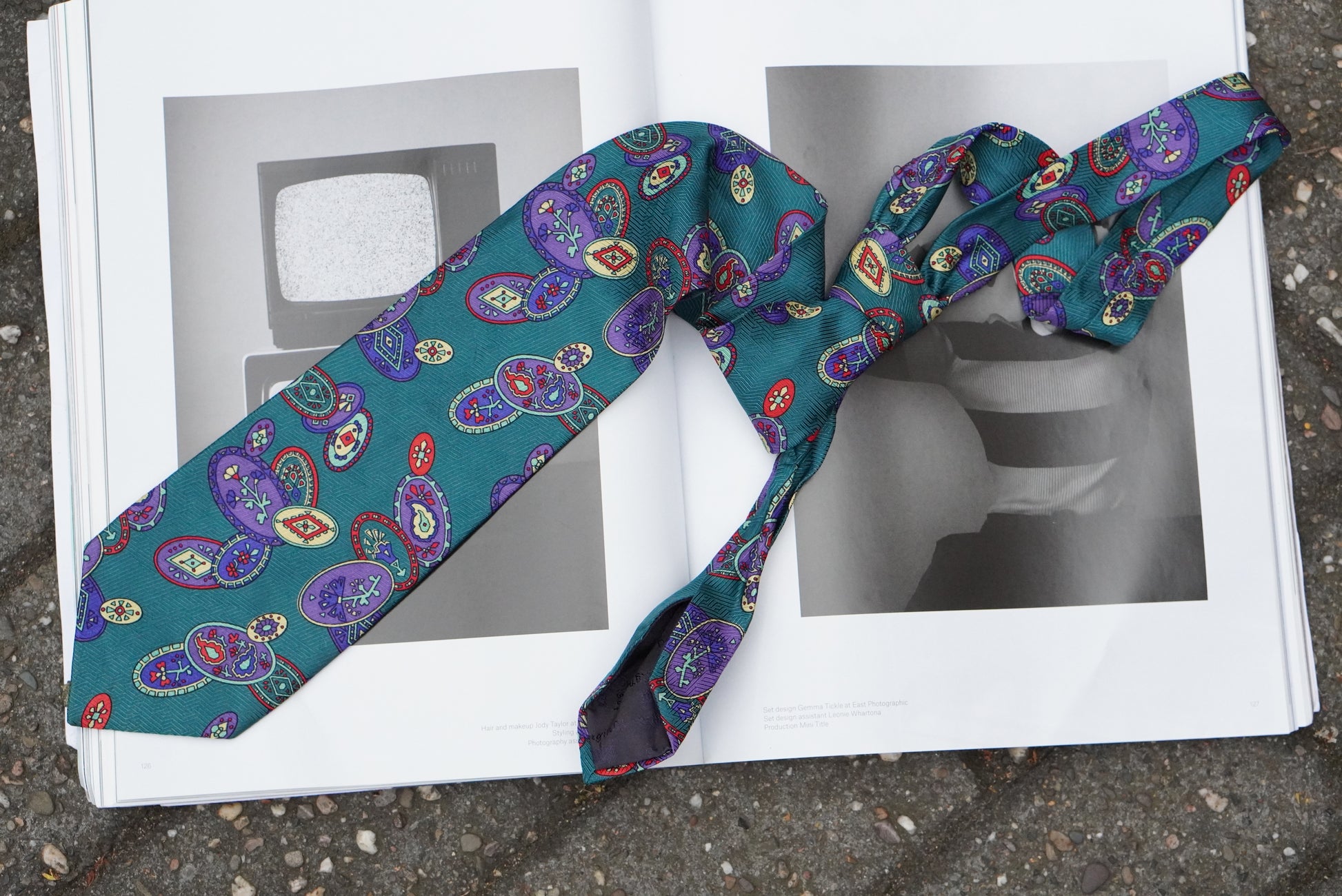Alpi Vintage 1980s Silk Tie Teal Geometric Pattern Avant Garde Retro Mens Necktie