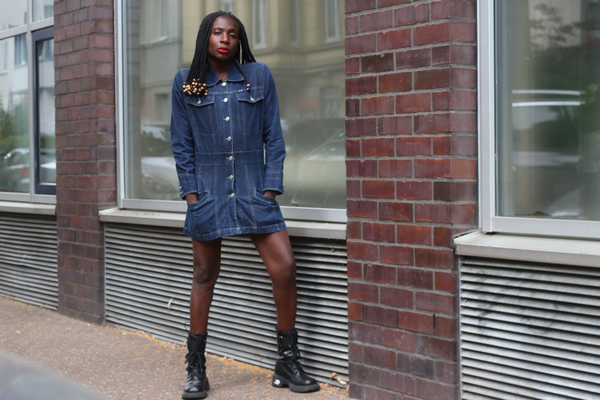 Vintage 1990s Denim Mini Dress Jacket Blue Jean Utility Western Button Up Dress