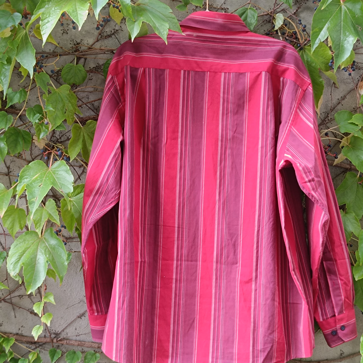 Vintage Striped Shirt - 90s Red Cotton Blend Unisex Christian Berg Button Up - M/L