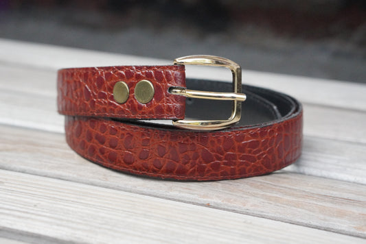 Vintage 90s Brown Leather Belt - Croc Embossed Statement Accessory - Size 105 / L-XL