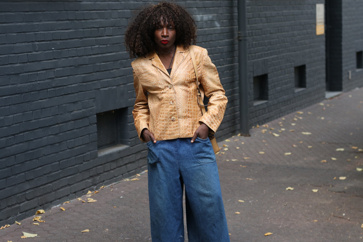 Croco Leather Jacket | Vintage 90s Tan Nappa Blazer M/L