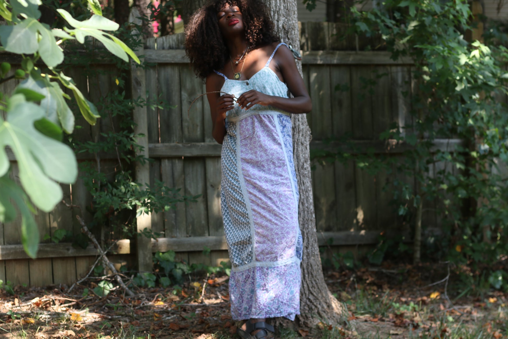 Blue Sky Vintage 90s Patchwork Maxi Dress - Floral Boho Slip Dress