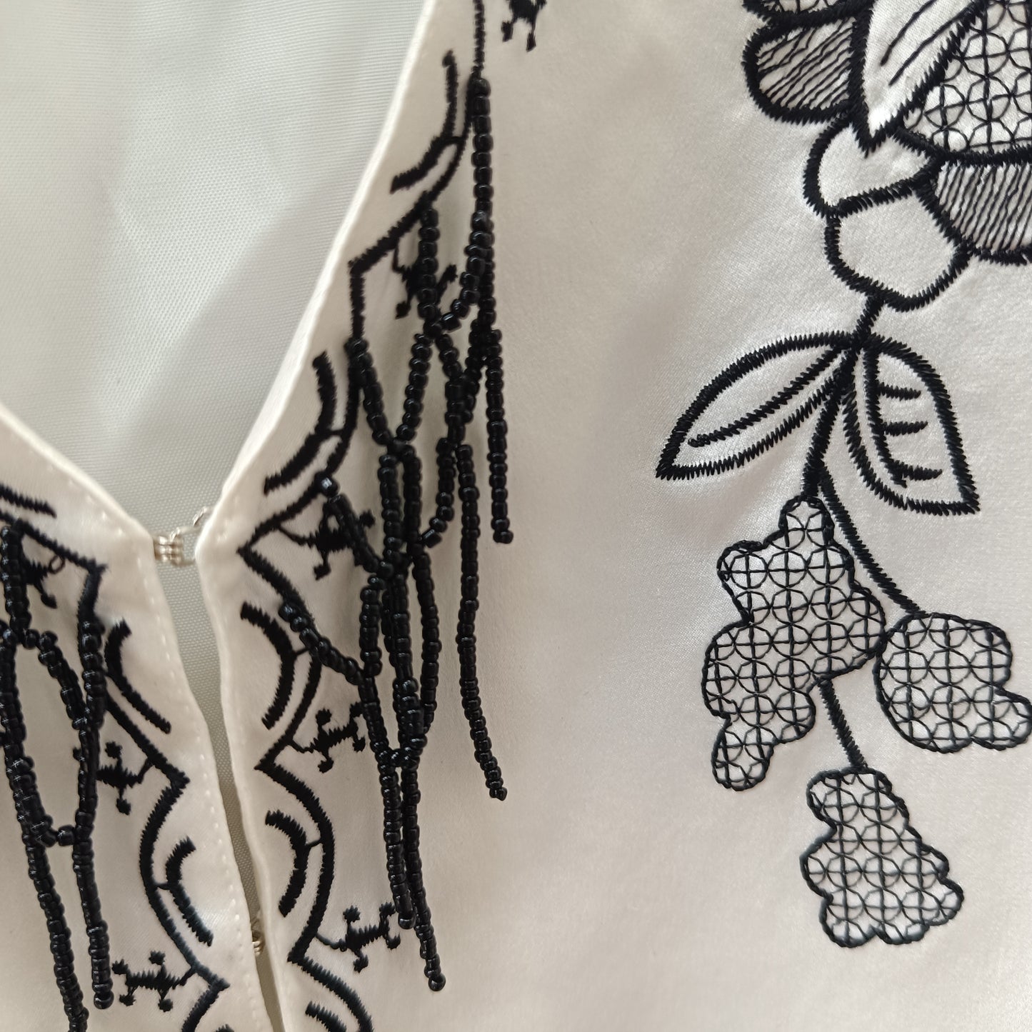 Vintage Silk Embroidered Jacket | 90s White Evening Top M-L