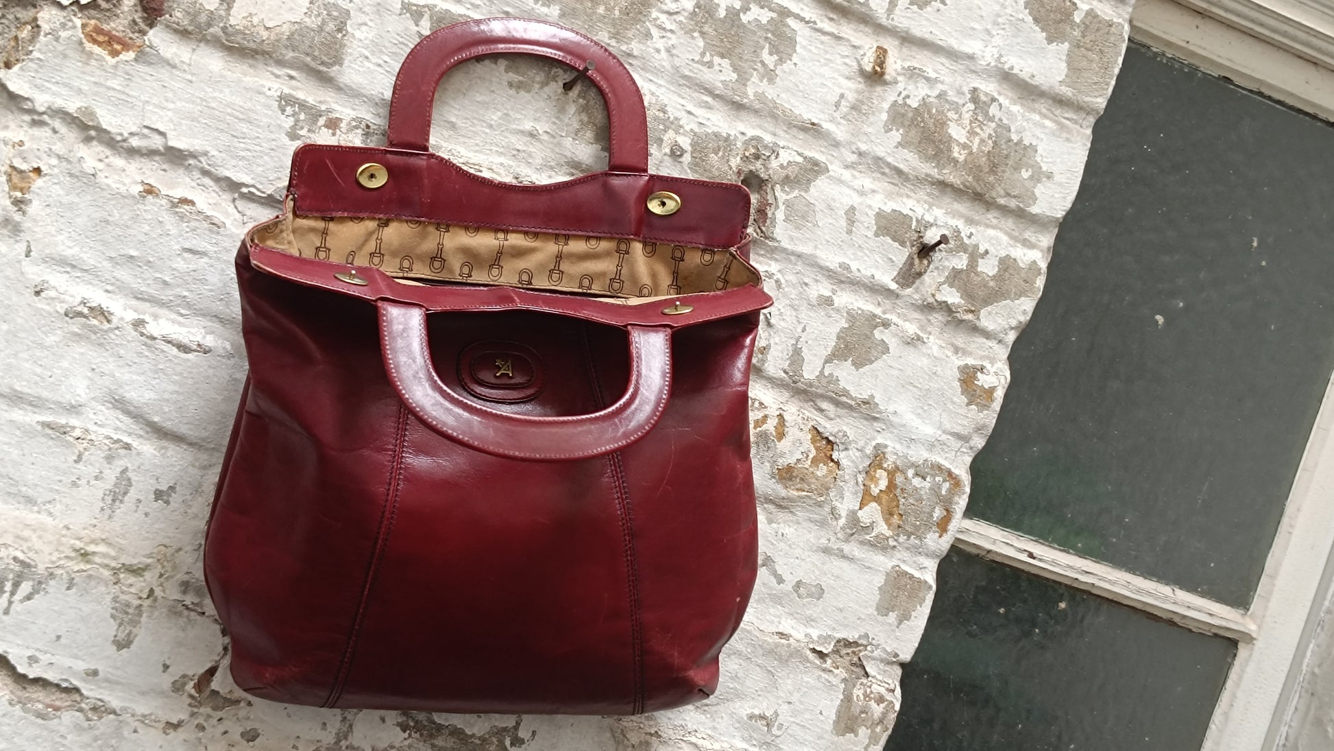 Vintage Etienne Aigner Burgundy Leather Handbag 70s Oxblood Tote Top Handle Bag
