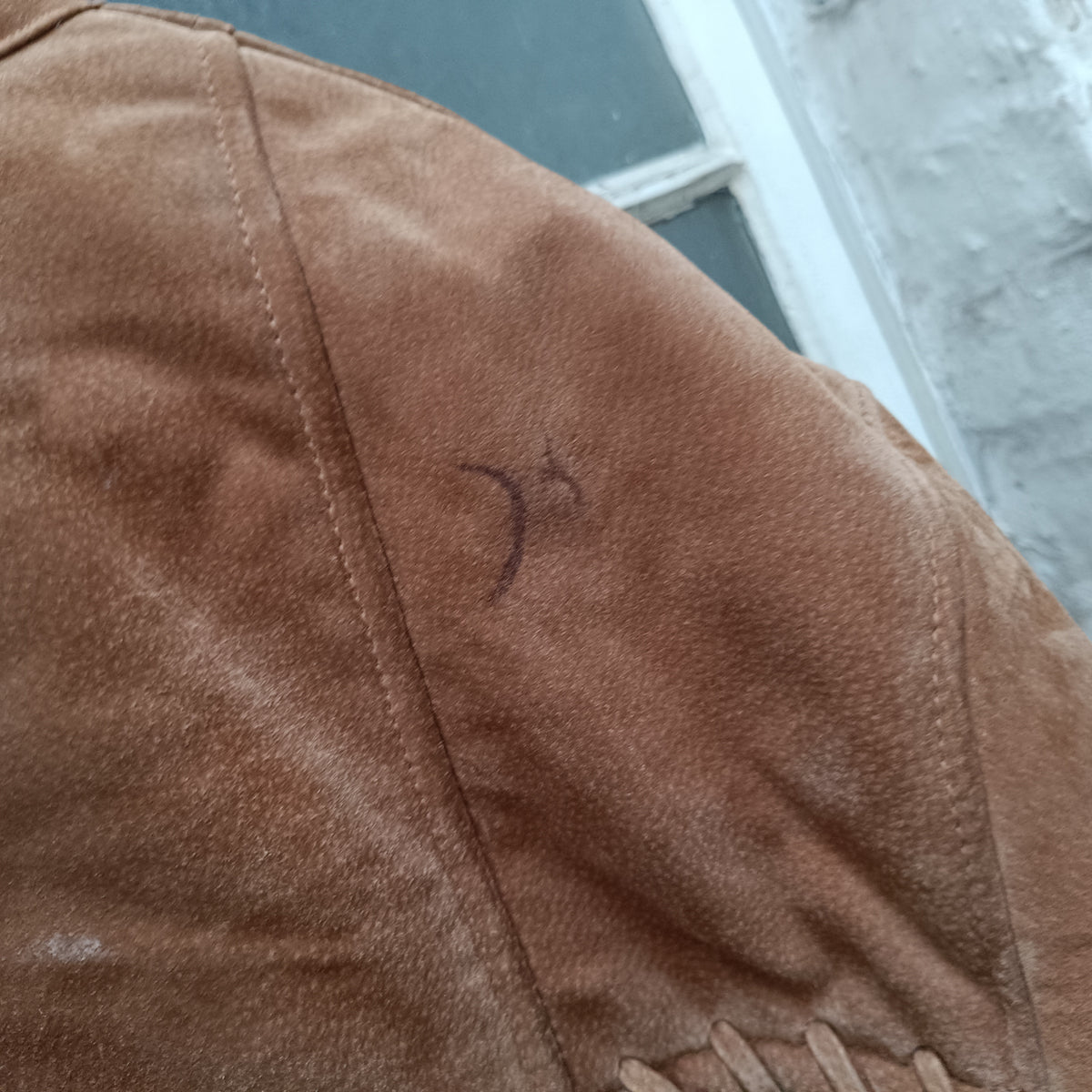 Vintage Wildleder Mantel Braun Lammfell-Optik Whipstitch Jacke Gr. M L 80s 90s