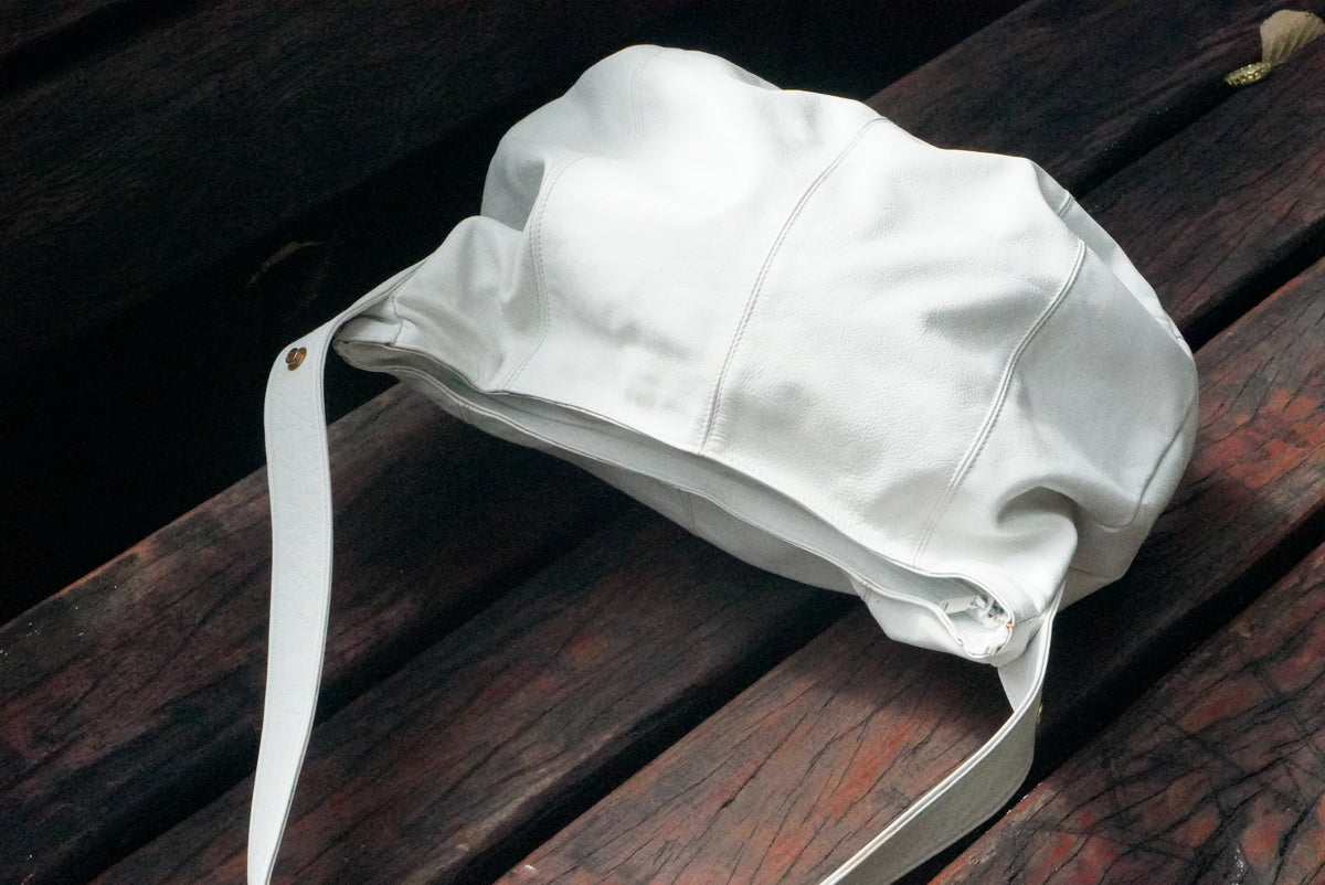 Leather Hobo Bag - Vintage 80s Off White Slouchy Shoulder Bag