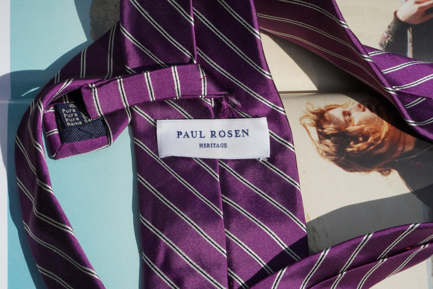 Paul Rosen Vintage 100% Silk Tie Purple Striped Men Formal Business Suit Necktie