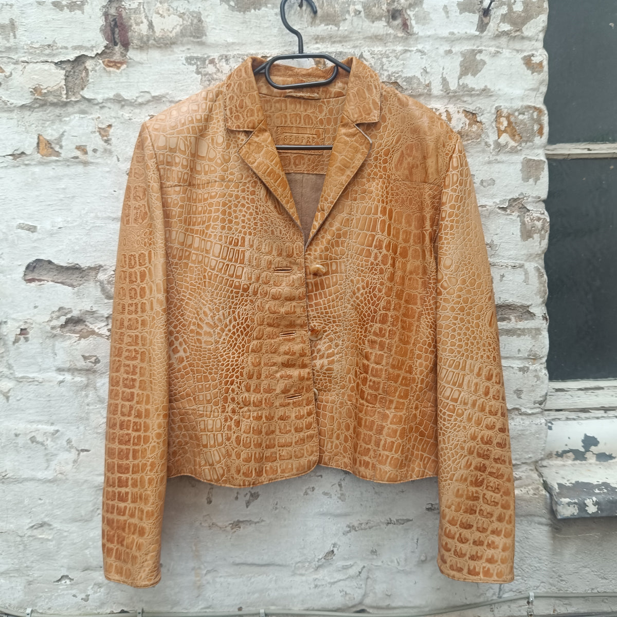 Croco Leather Jacket | Vintage 90s Tan Nappa Blazer M/L