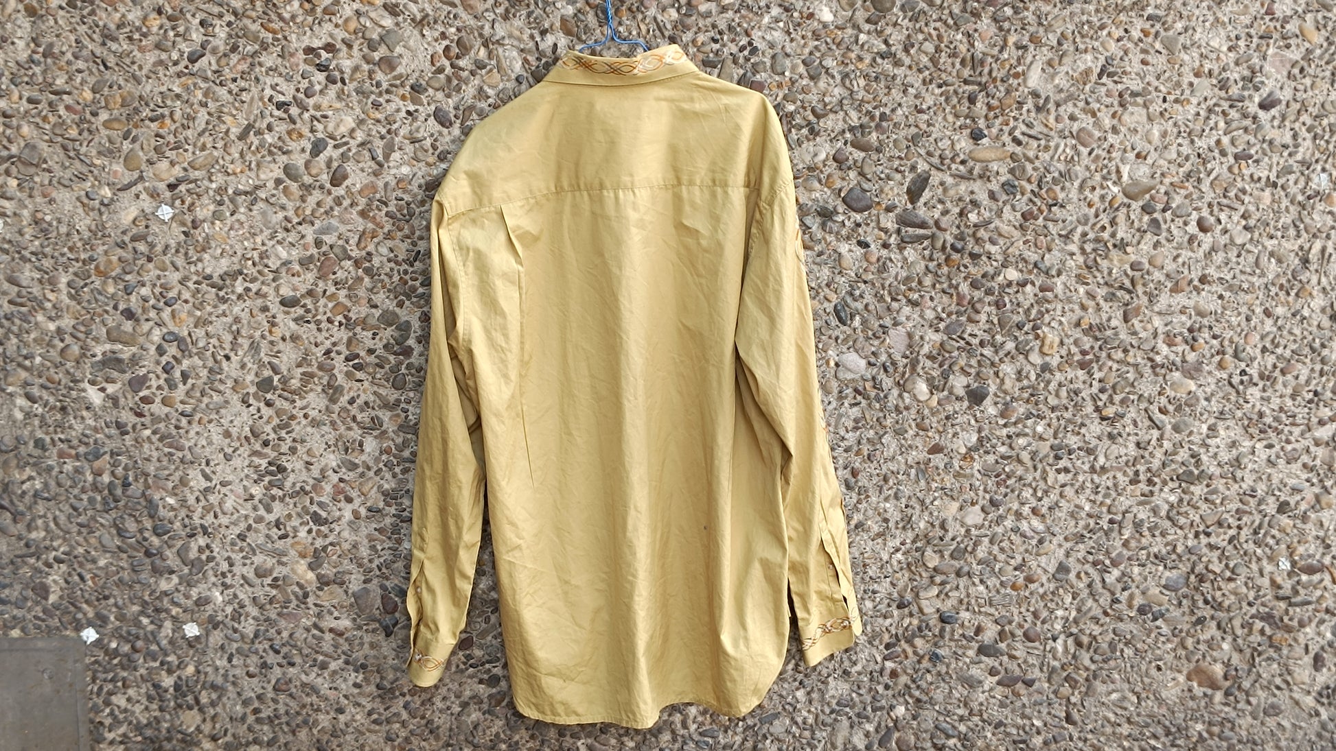Vintage Road Cotton Embroidered Shirt - 90s Mustard Guayabera - M- XL Unisex