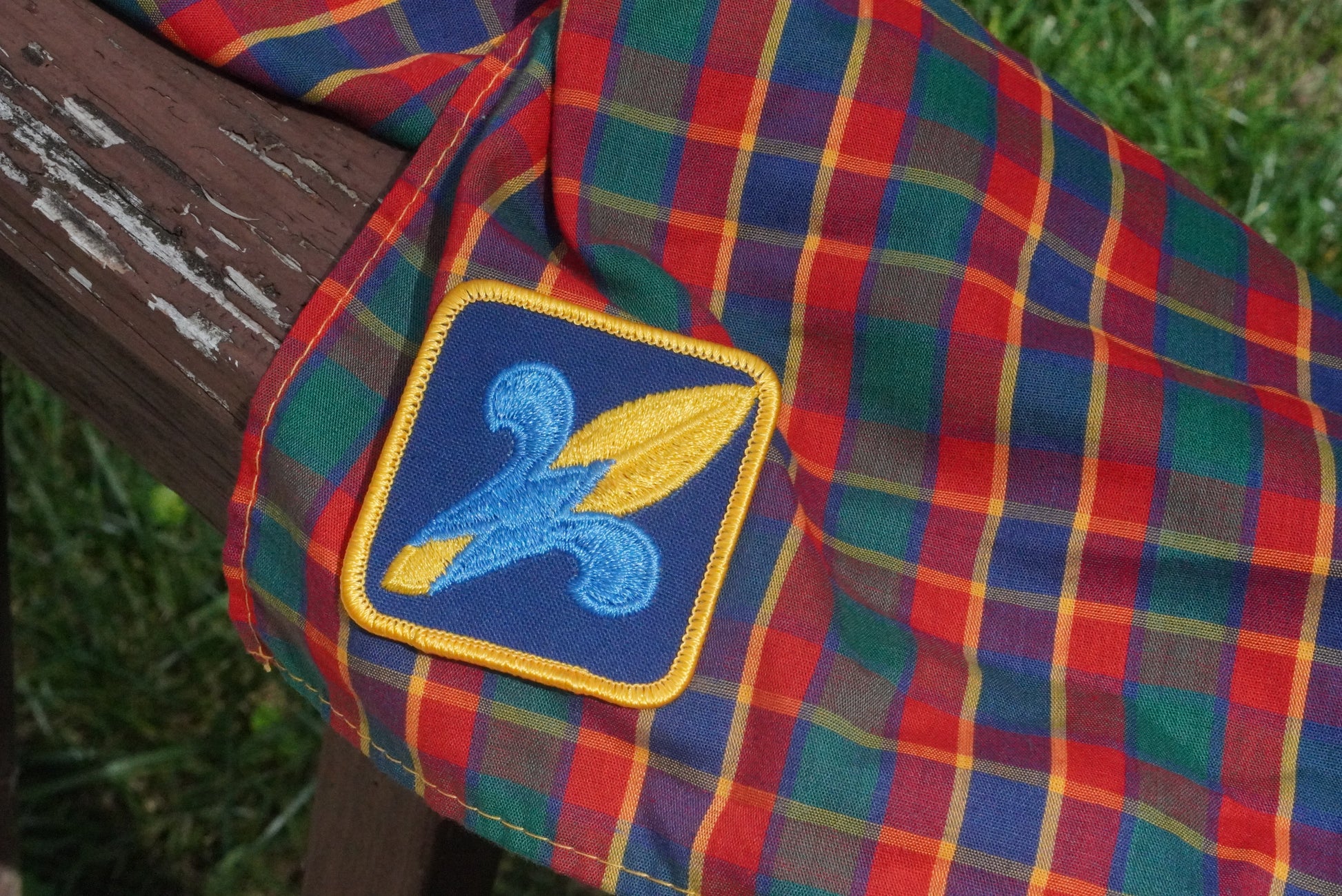 Vintage Plaid Bandana Neck Scarf - Retro Fleur de Lis Scout Bandana