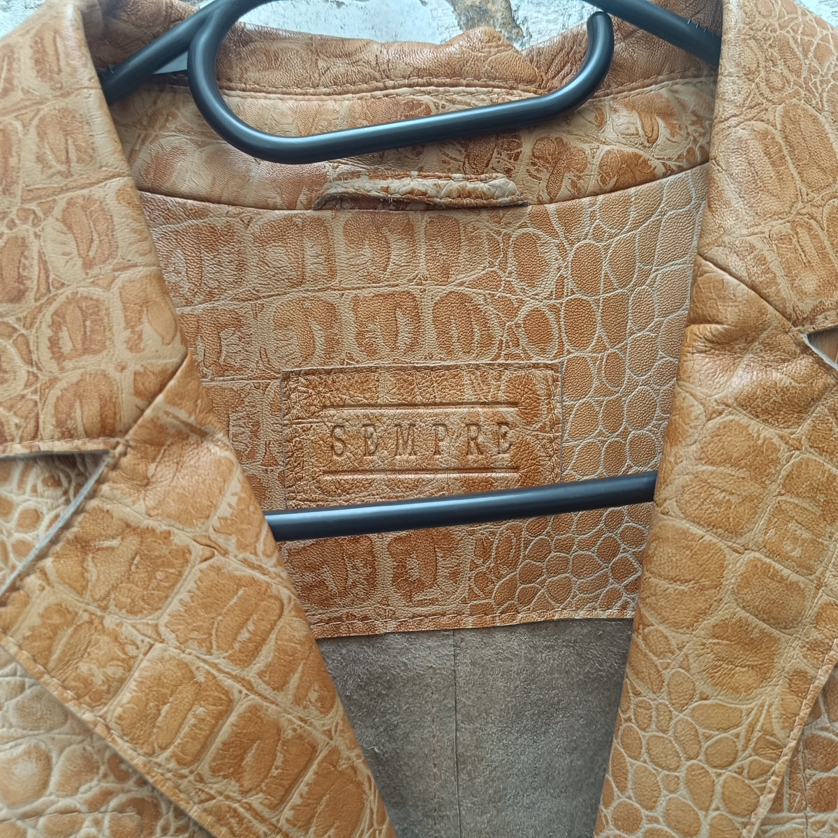 Croco Leather Jacket | Vintage 90s Tan Nappa Blazer M/L