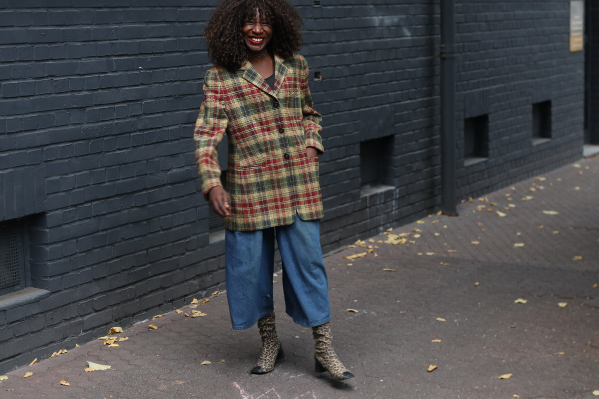Vintage Plaid Wool Blazer | 90s Checked Oversized Jacket M/L