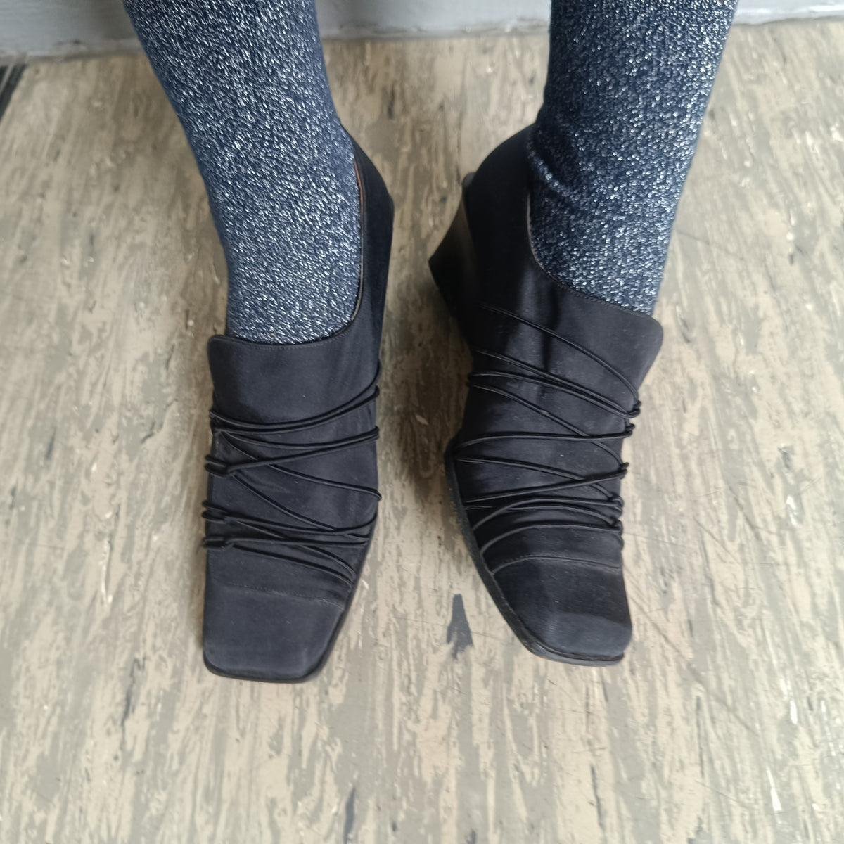 Vintage 90s AUDLEY Black Square Toe Wedge Loafers - Size EU 38