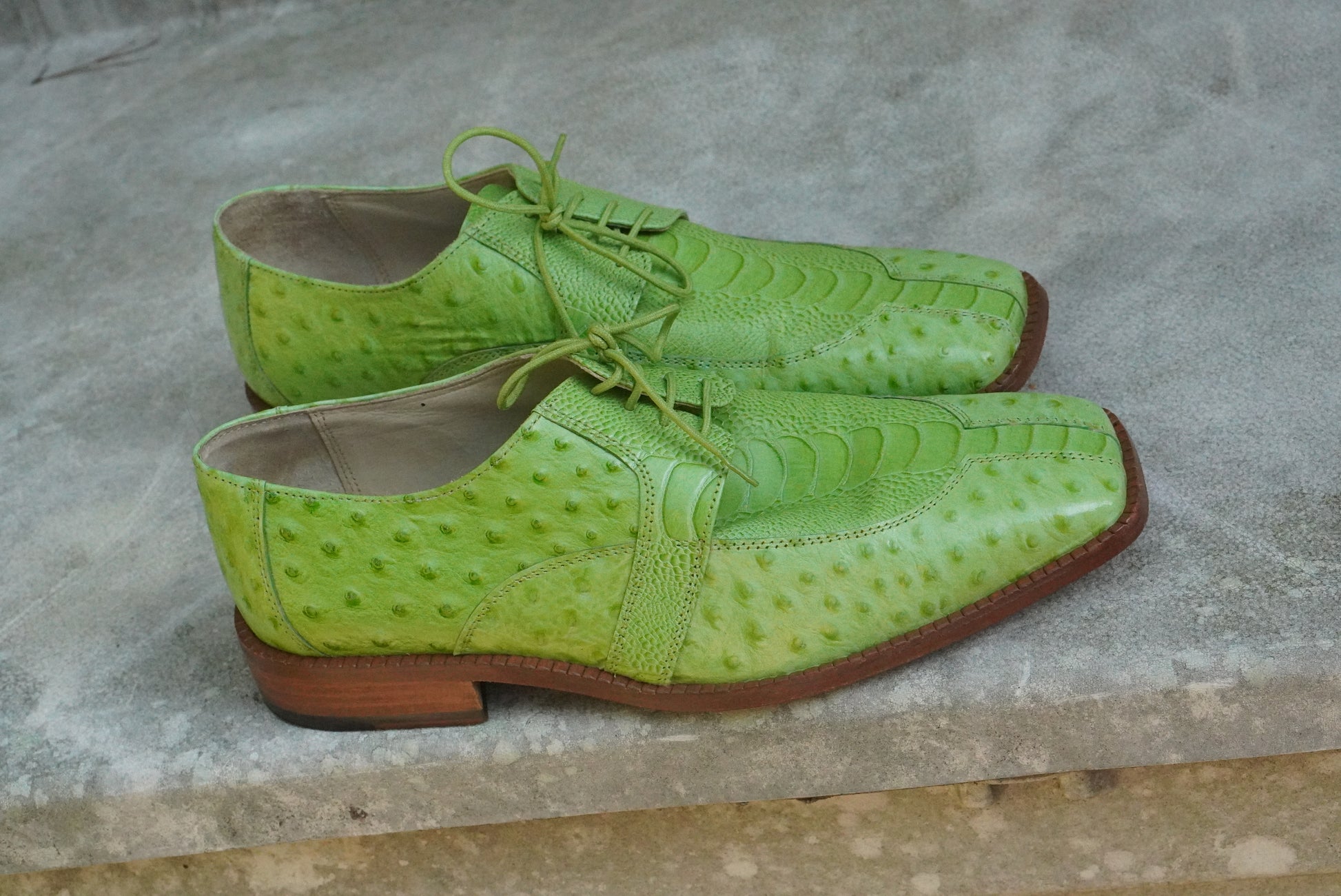 Men's Lime Green Genuine Leather Lace-Up Dress Shoes - Size 11