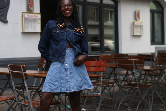Vintage Denim Skirt Crown Jeans Company 70s 80s High Waisted Button Front A Line