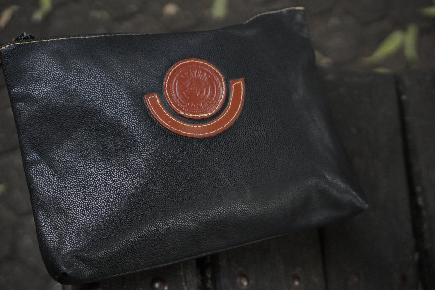 Albatross Ocean Vintage Clutch Bag Black Textured Leather Makeup Pouch 80s 90s