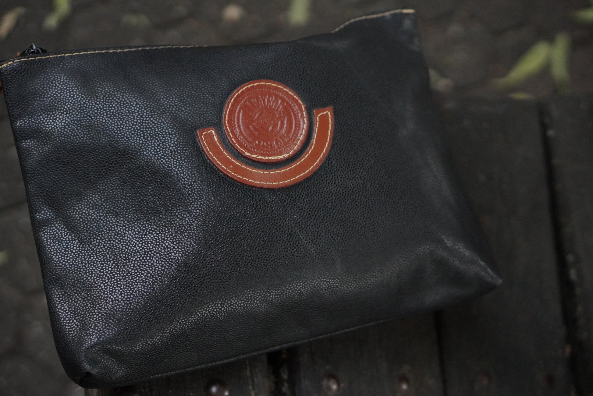 Albatross Ocean Vintage Clutch Bag Black Textured Leather Makeup Pouch 80s 90s