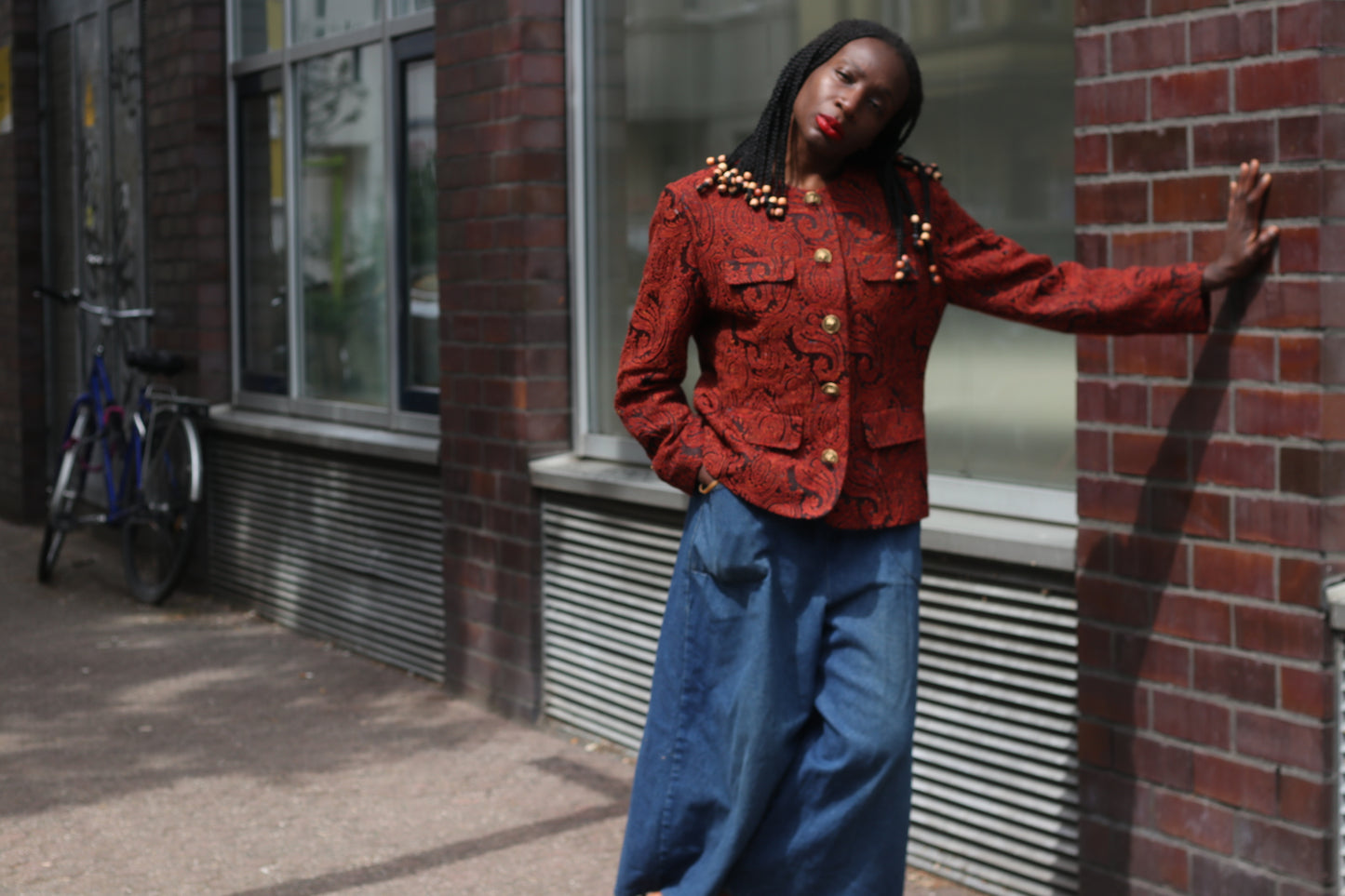 PierBé Vintage 80s Paisley Jacket Red Gold Lion Button Brocade Blazer Coordonnables