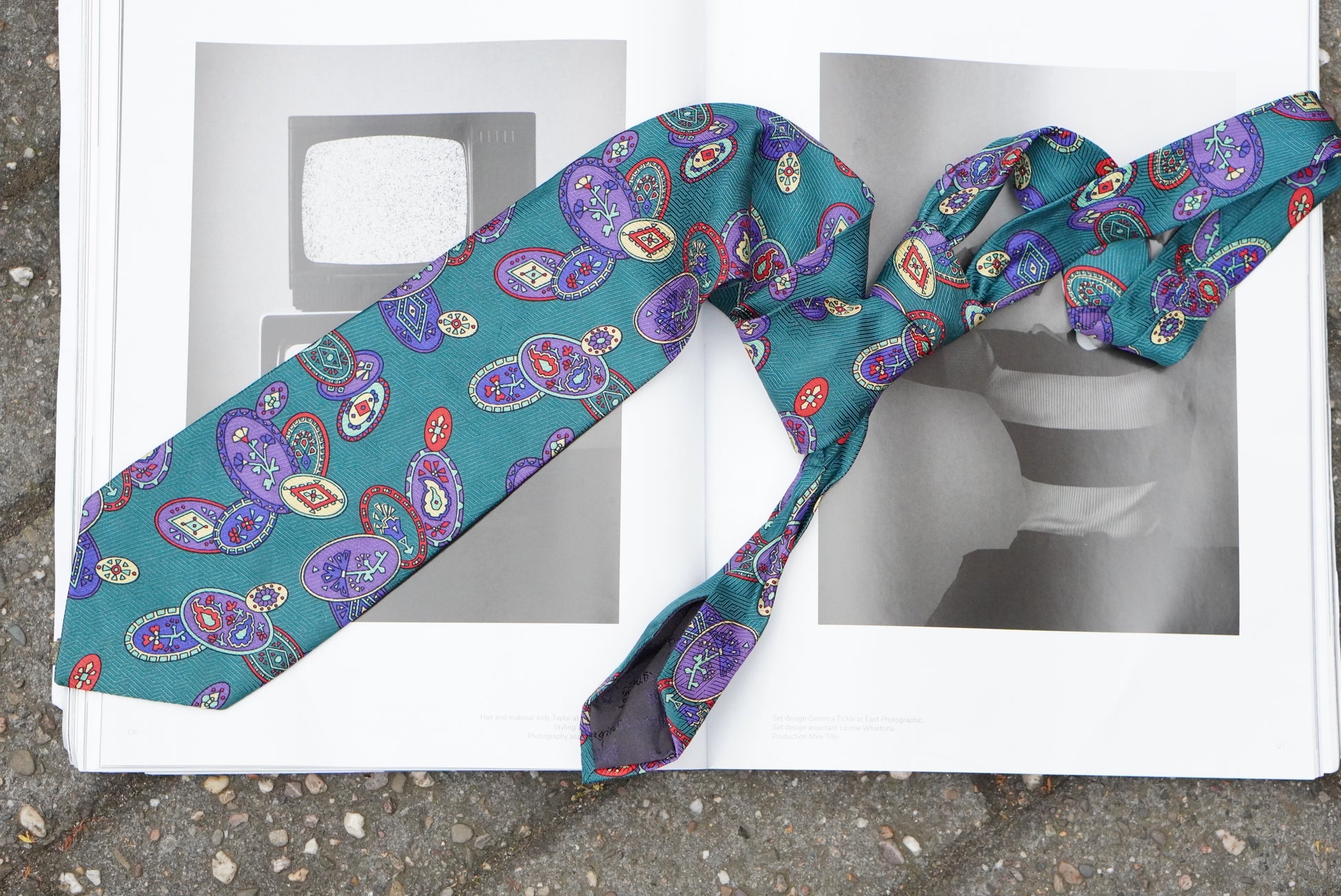Alpi Vintage 1980s Silk Tie Teal Geometric Pattern Avant Garde Retro Mens Necktie