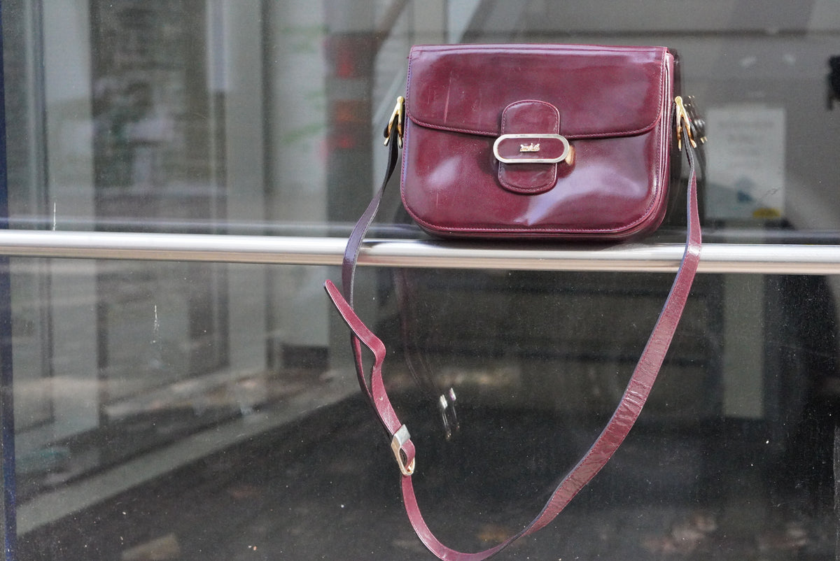 Vintage Burgundy Leather Crossbody Bag 70s Retro Shoulder Bag Classic Maroon Purse