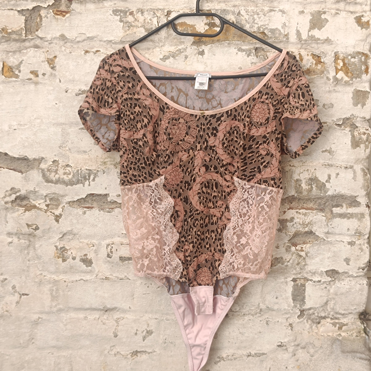 Vintage Versace Body - Leopard Baroque Lace Bodysuit - Pink Brown L