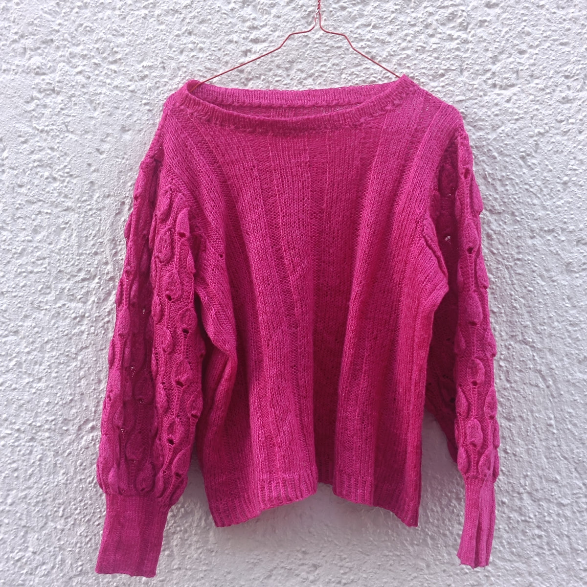 Vintage Magenta Knit Jumper - 1980s Fuchsia Knitwear Sweater | S/M