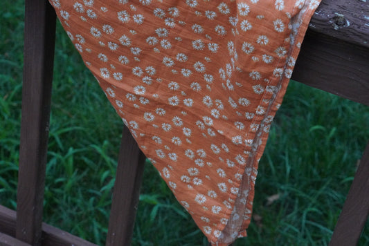 Vintage Y2K Orange Floral Daisy Cotton Bandana Head Scarf
