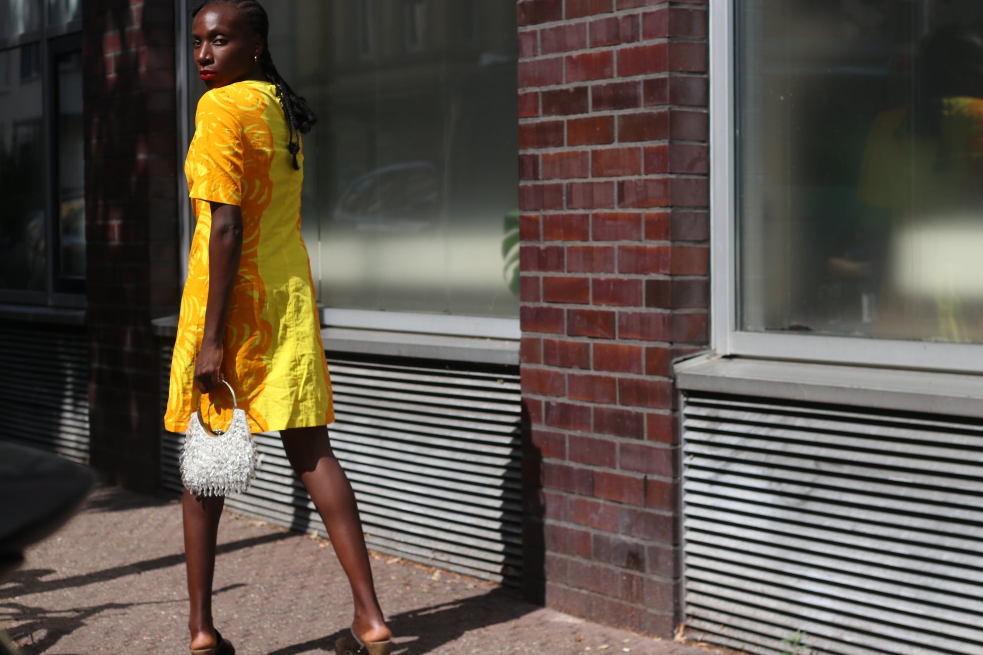 Vintage 1960s Yellow Patterned Shift Dress - Retro Short Sleeve Mini