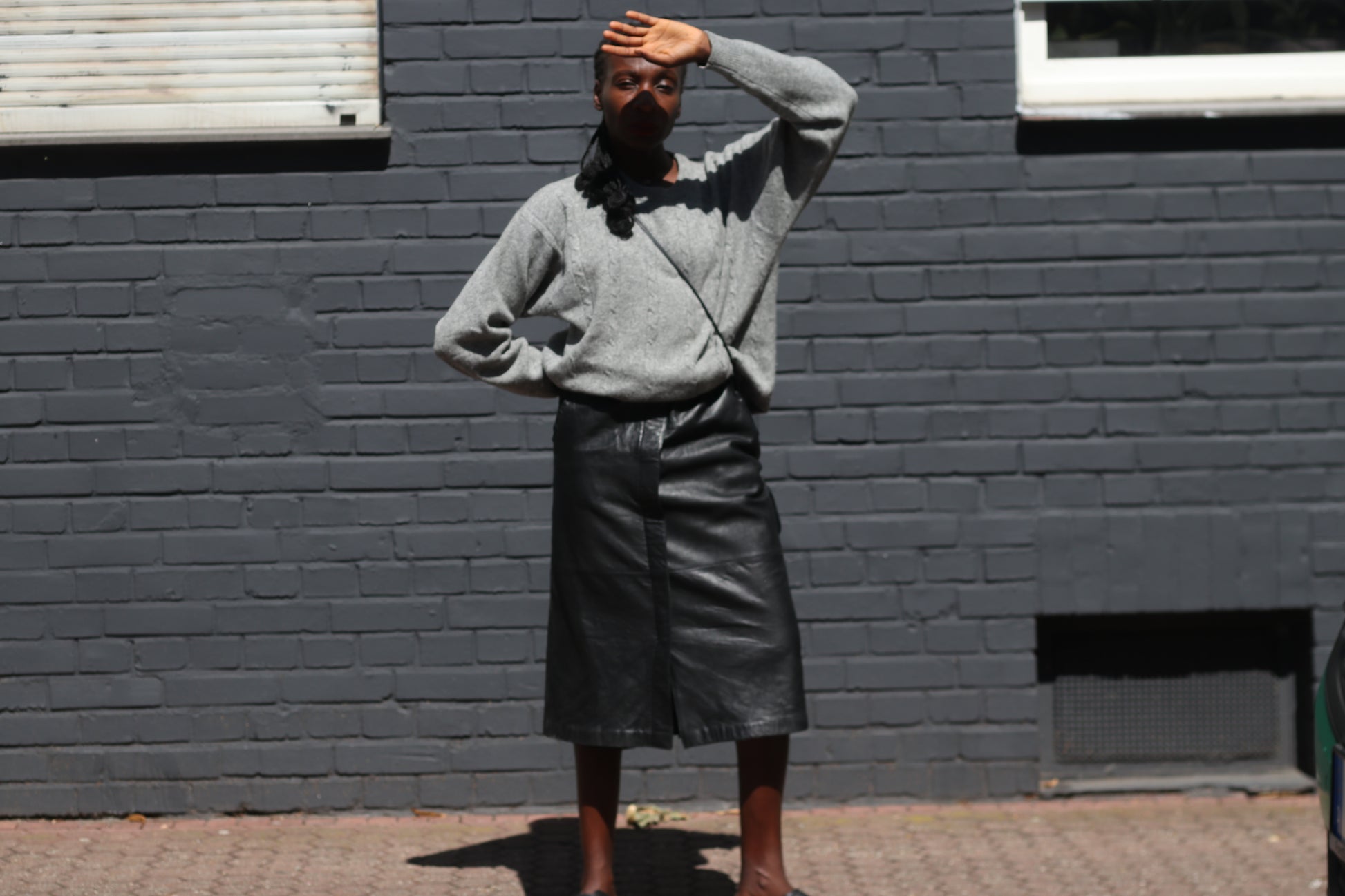 Black Leather Midi Skirt - Vintage 80s High Waist Pencil Skirt | M