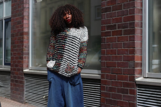 Vintage Chunky Knit Sweater - Y2K Colorblock Pullover - Golden Days Paris