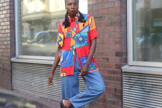 Vintage 80s Colorful Abstract Floral Shirt - Short Sleeve Button Up