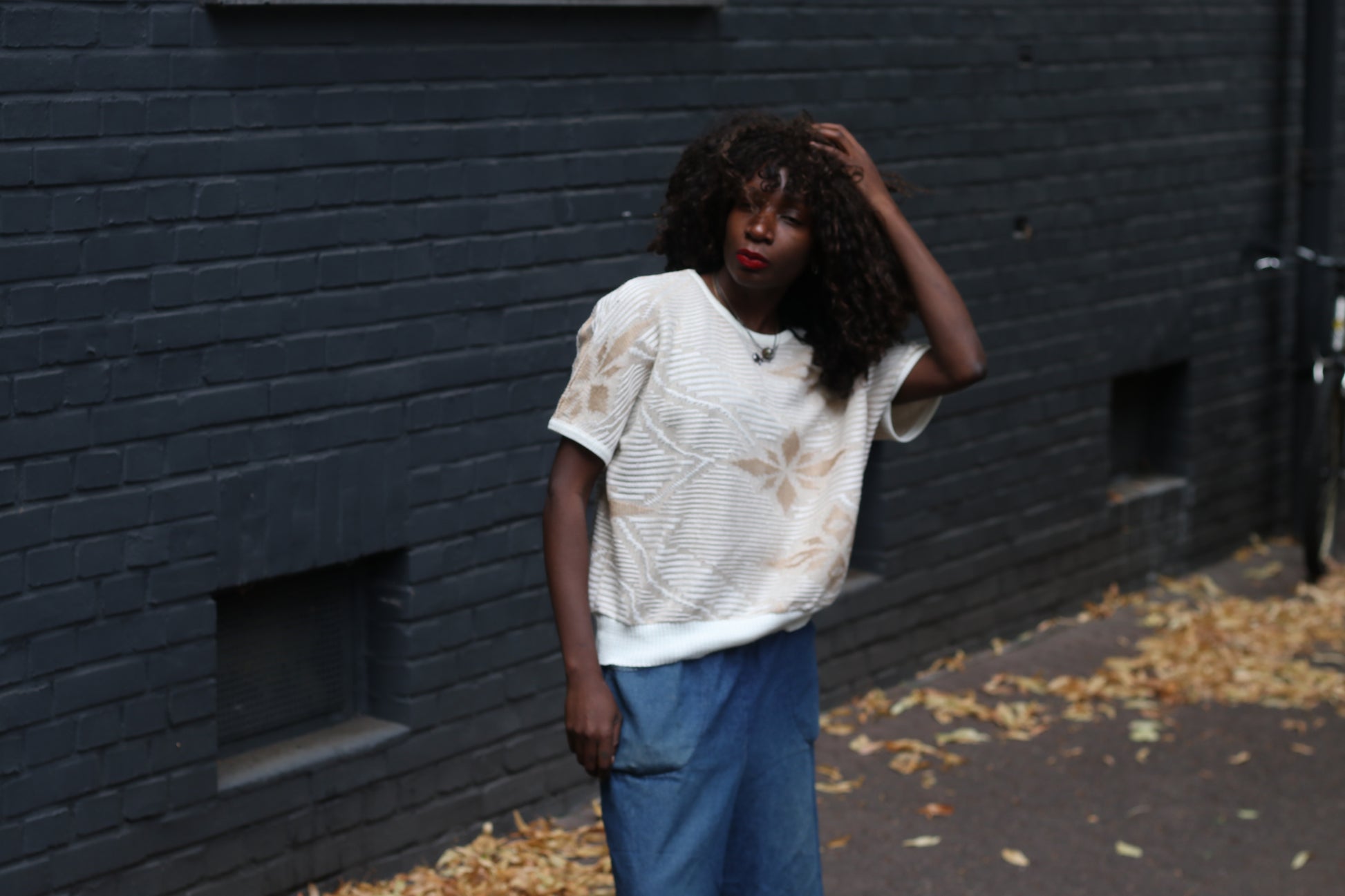 Vintage Short Sleeve Knit Top - 80s Textured Cream Sweater S/M